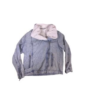 Womens XS Blue Sherpa Lined Jacket Diagonal Zipper Cozy Fleece  Winter Coat